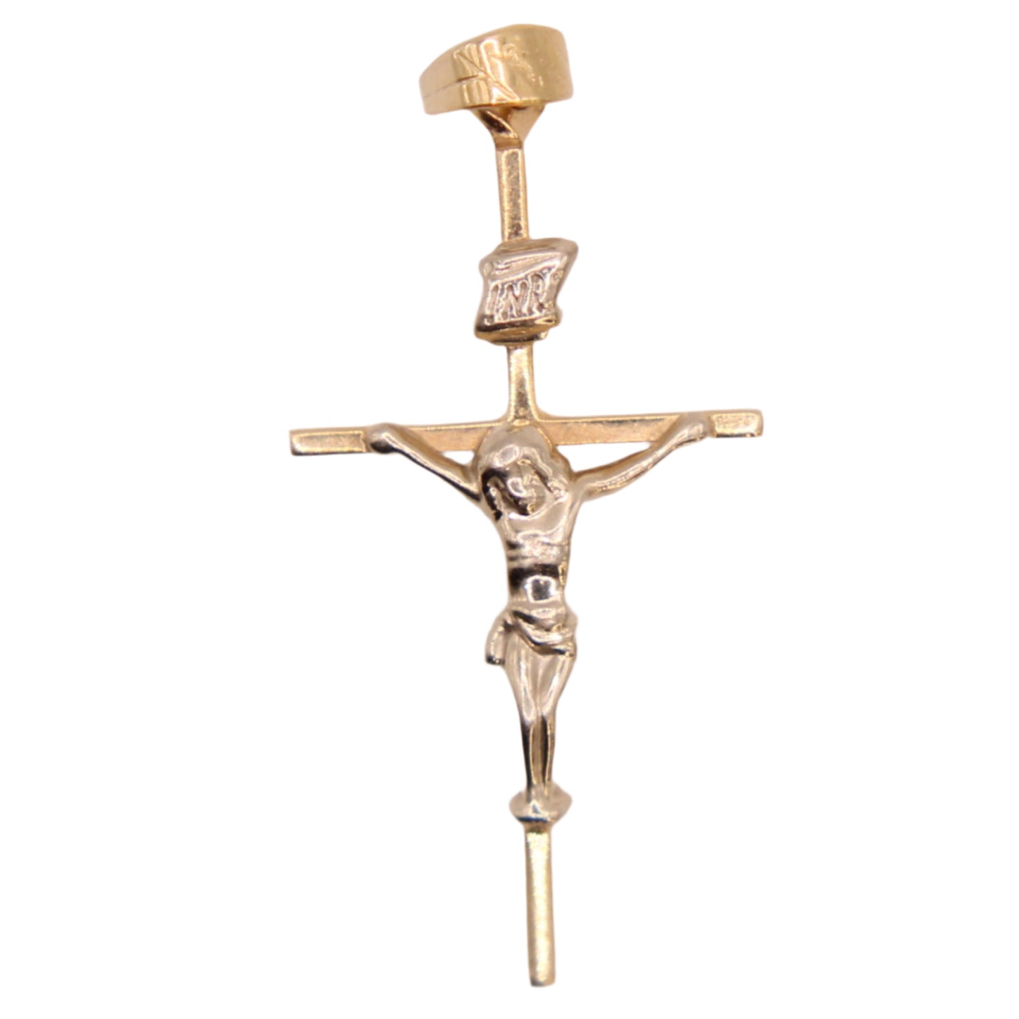 14kt Two Tone Yellow White Gold Crucifix Religious Cross Pendant