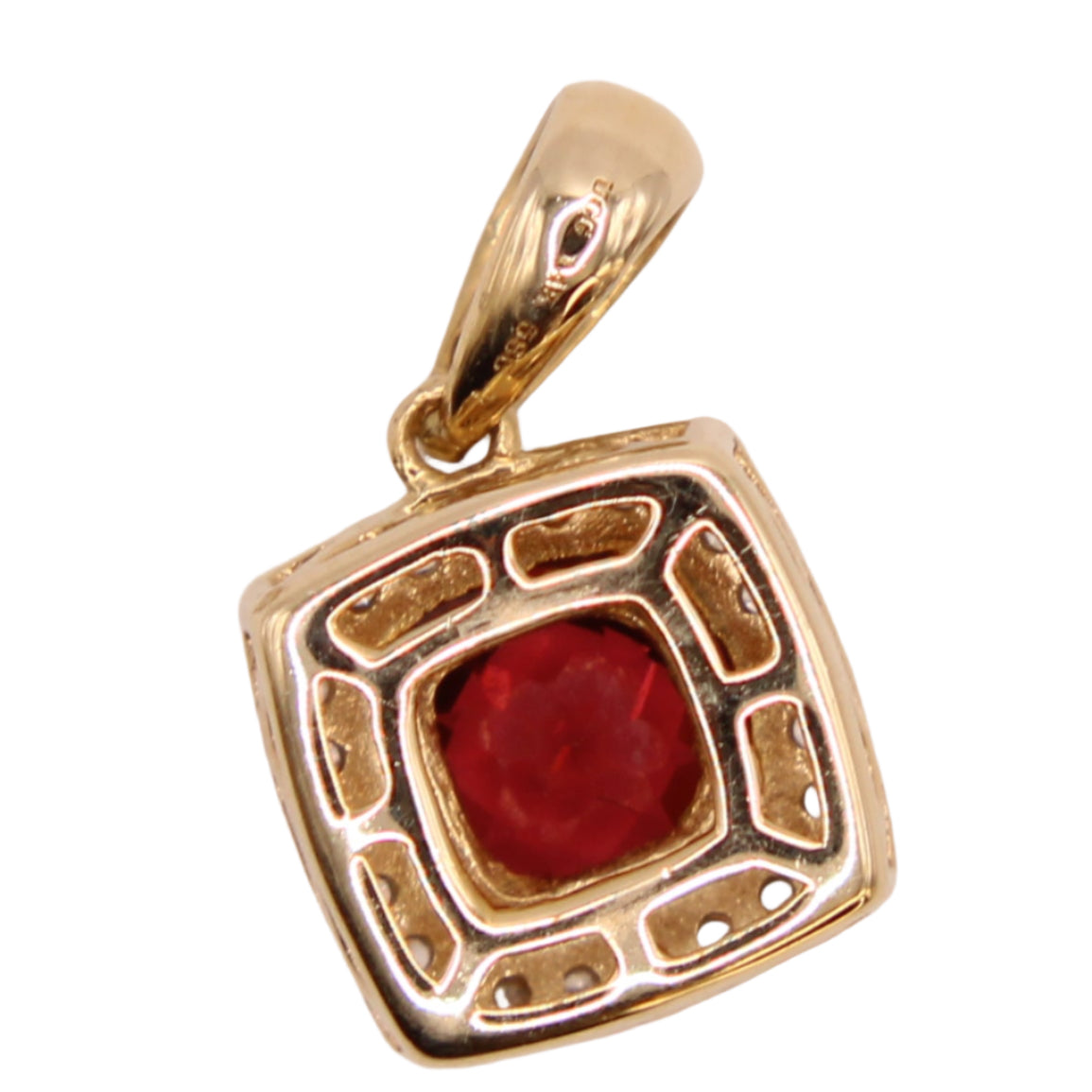 14kt Yellow Gold Diamond Halo Cushion Cut Garnet January Pendant