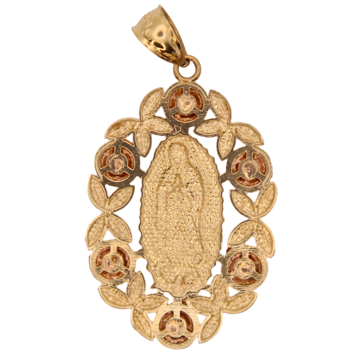 10kt Tri Gold Yellow White Rose Religious Virgin Mary Guadalupe Pendant