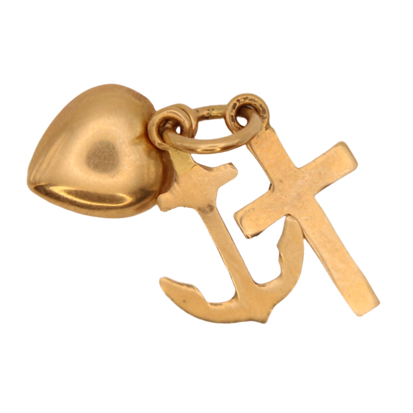 *SOLD* 18kt Yellow Gold Faith Hope Love Heart Cross Anchor Triad Charm Bundle Pendant
