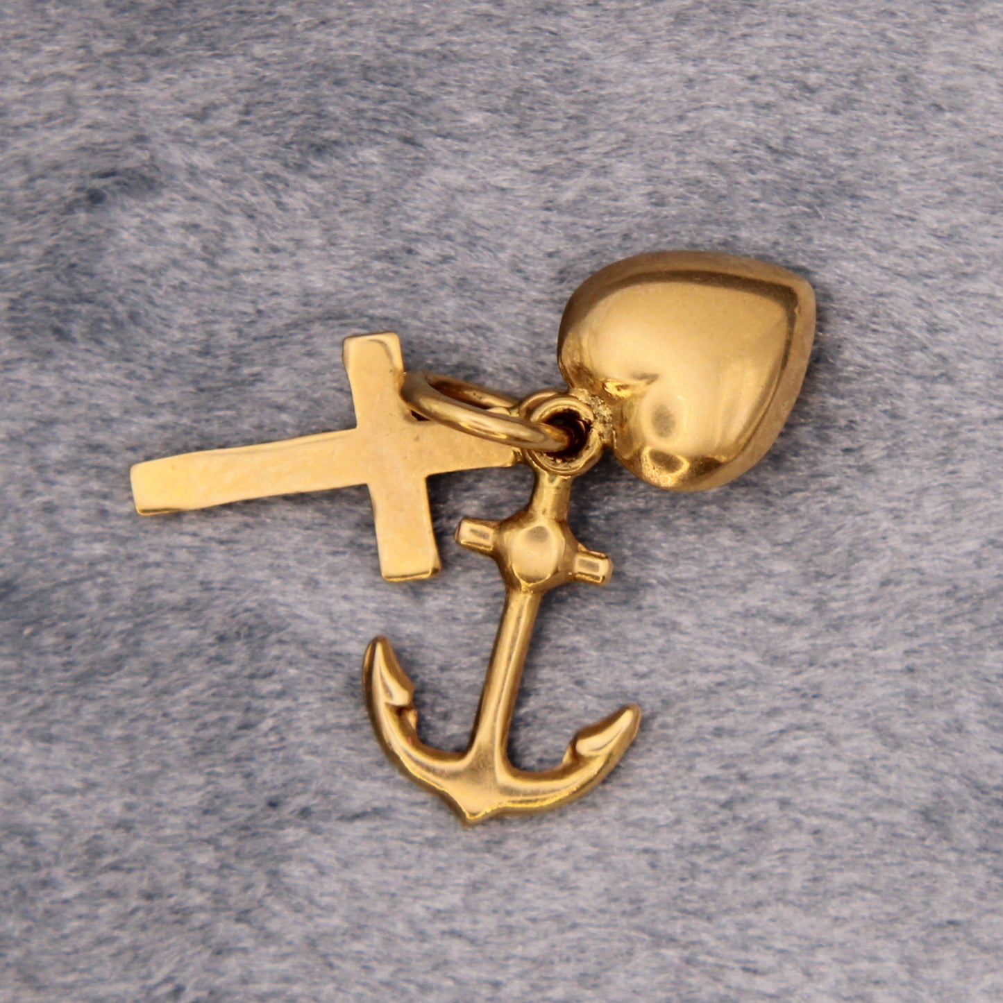 *SOLD* 18kt Yellow Gold Faith Hope Love Heart Cross Anchor Triad Charm Bundle Pendant