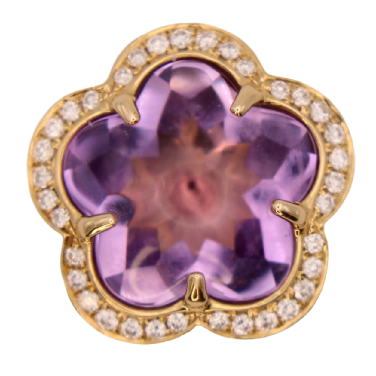14kt Yellow Gold Diamond Amethyst Cabochon Flower Pendant