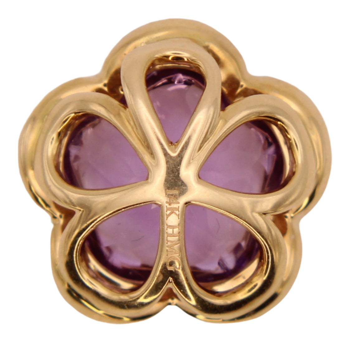 14kt Yellow Gold Diamond Amethyst Cabochon Flower Pendant