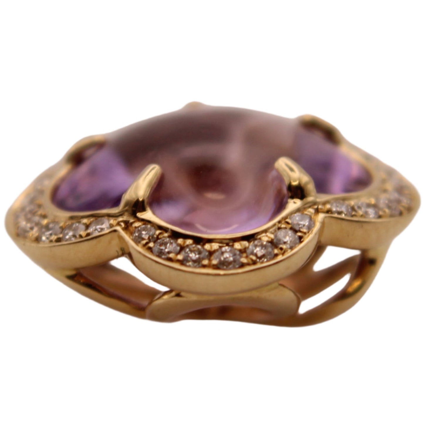 14kt Yellow Gold Diamond Amethyst Cabochon Flower Pendant