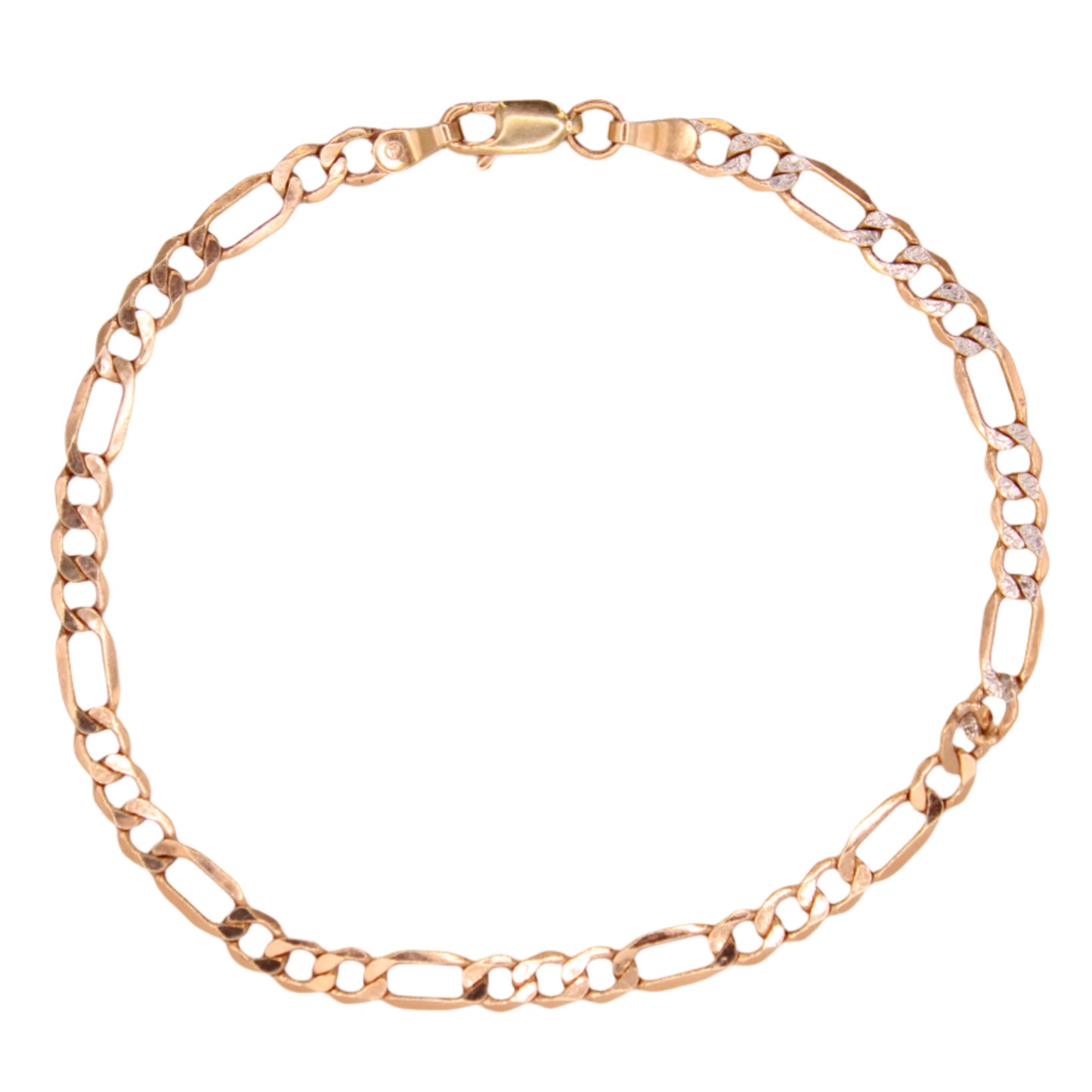 10kt Two Tone Rose White Gold Diamond Cut Figaro Chain Link Bracelet 8"