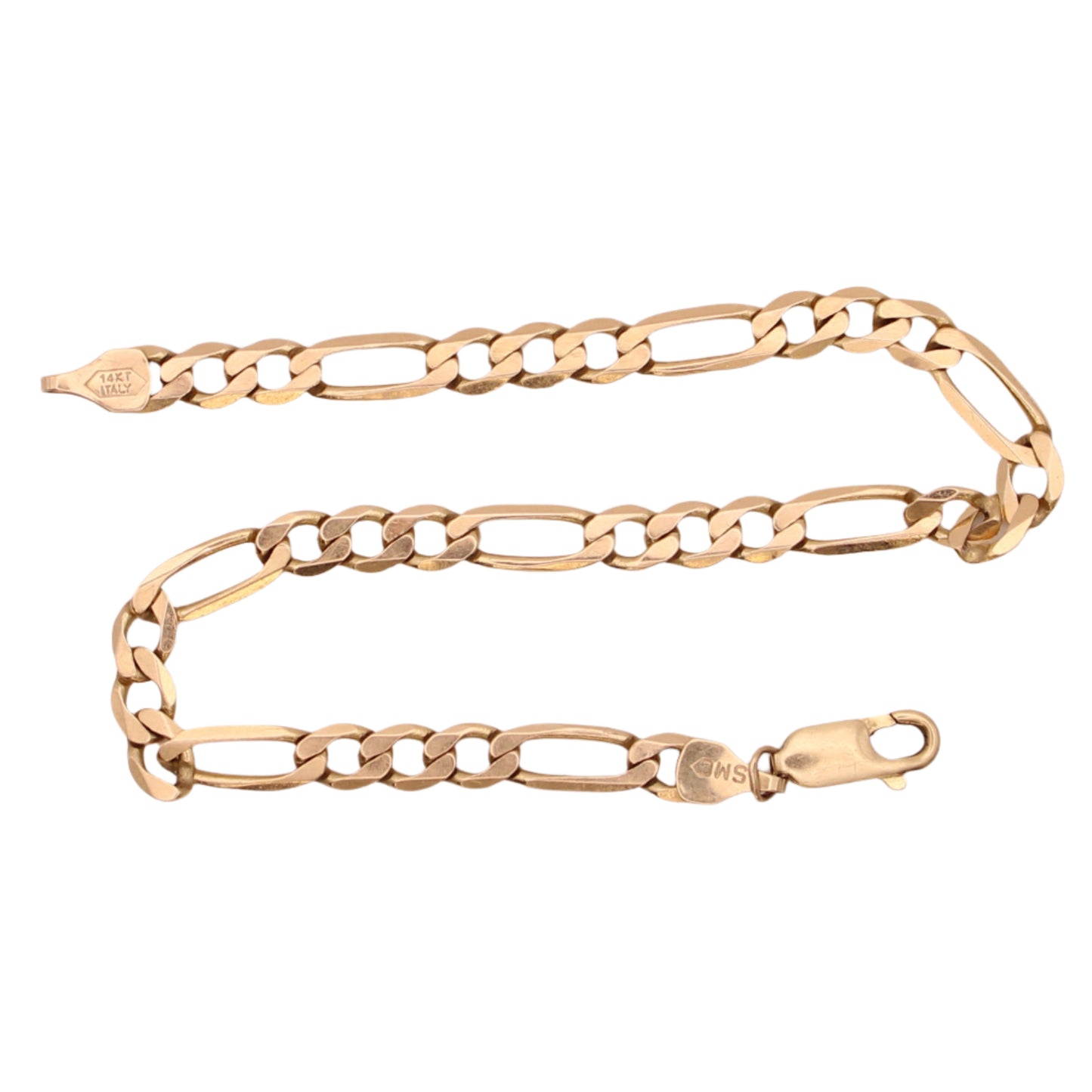 14kt Yellow Gold SMG Figaro Curb Chain Link Bracelet 7.75"