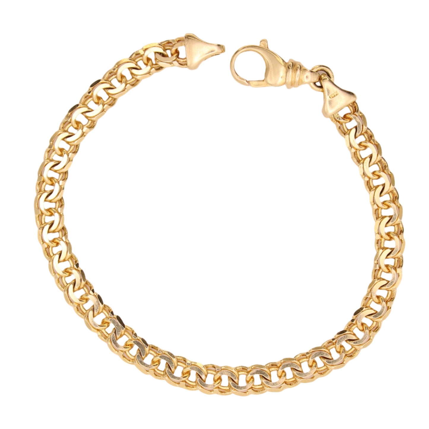 14kt Yellow Gold Double Round Chain Link Charm Bracelet 7.25"
