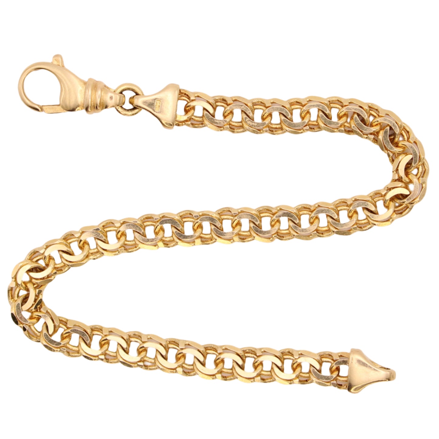 14kt Yellow Gold Double Round Chain Link Charm Bracelet 7.25"