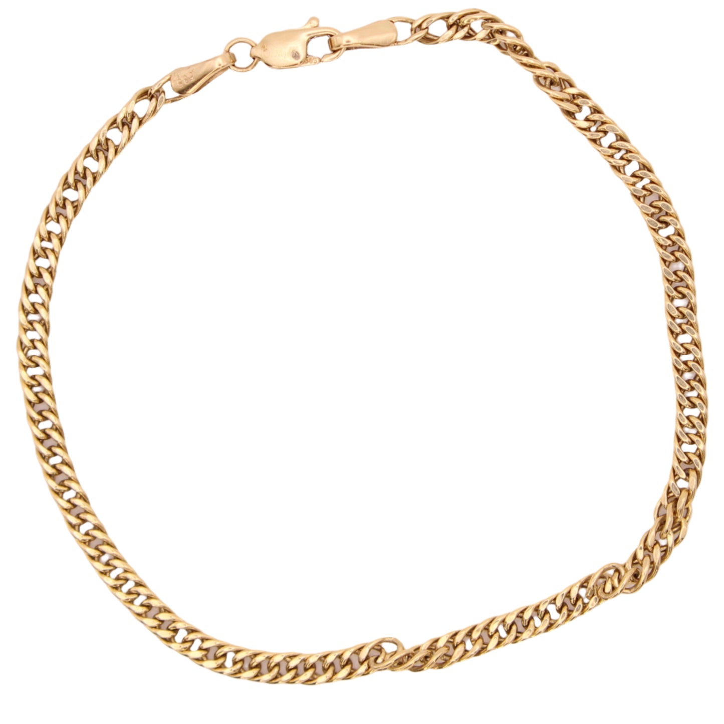 14kt Yellow Gold Micro Cuban Curb Link Chain Bracelet 7"