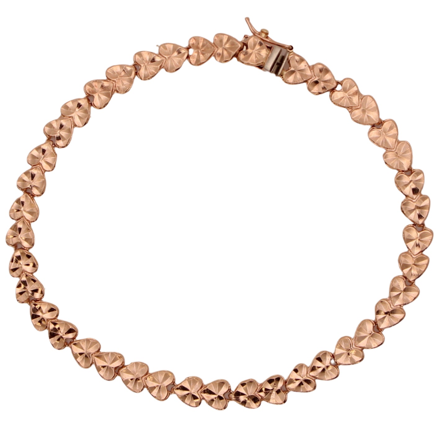 14kt Rose Gold Diamond Cut Heart Charm Link Bracelet 7"