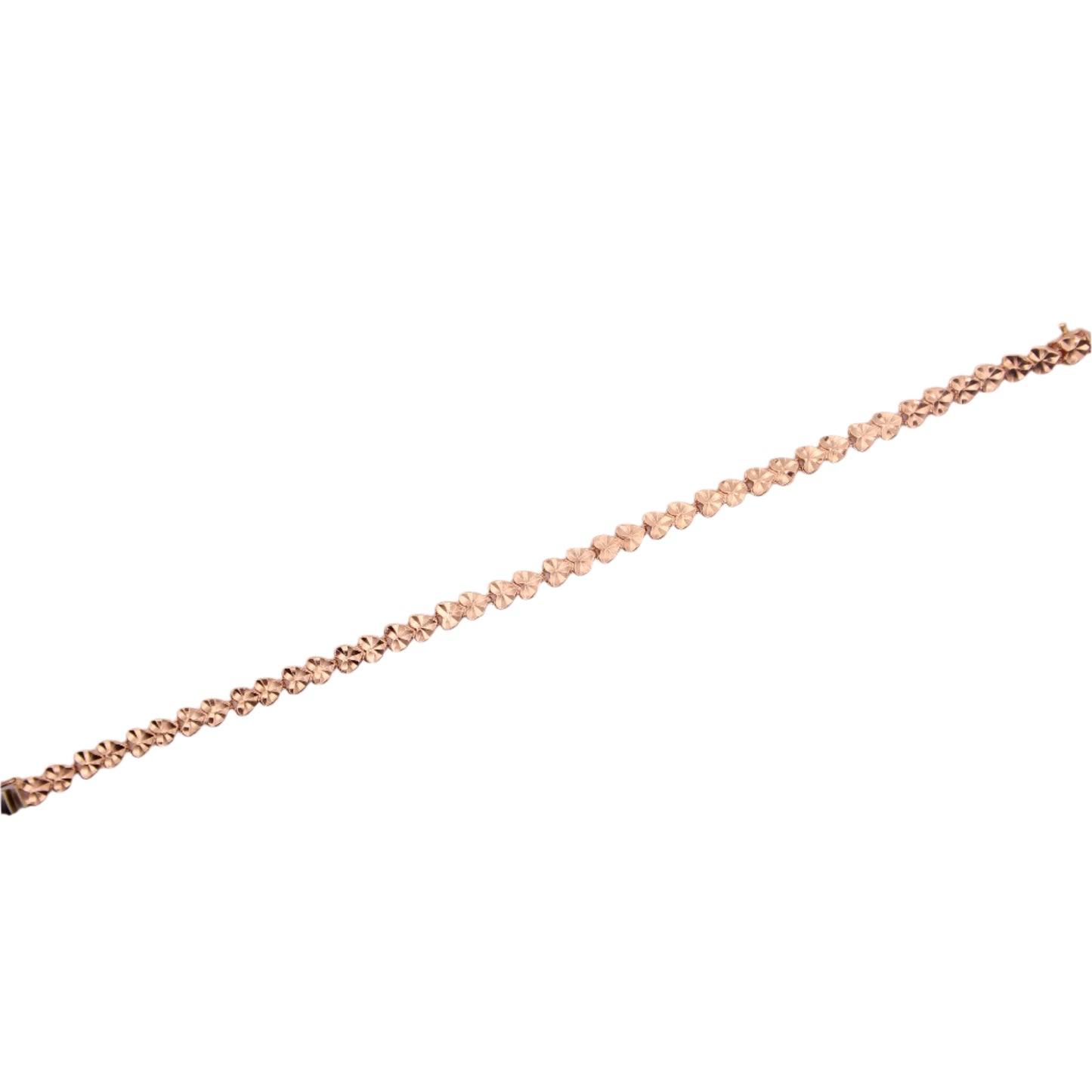 14kt Rose Gold Diamond Cut Heart Charm Link Bracelet 7"