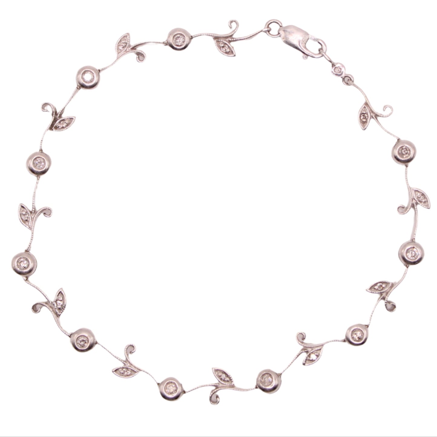 14kt White Gold Bezel Diamond Vine Station Elegant Link Bracelet 7"