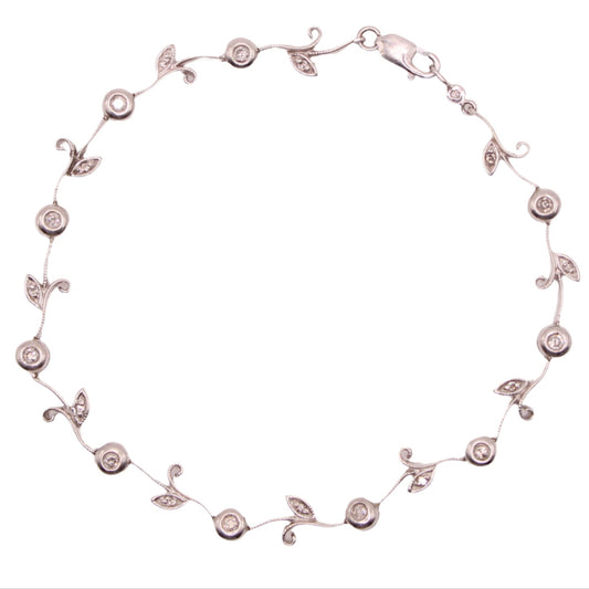 14kt White Gold Bezel Diamond Vine Station Elegant Link Bracelet 7"