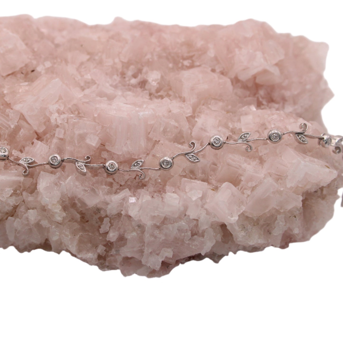 14kt White Gold Bezel Diamond Vine Station Elegant Link Bracelet 7"