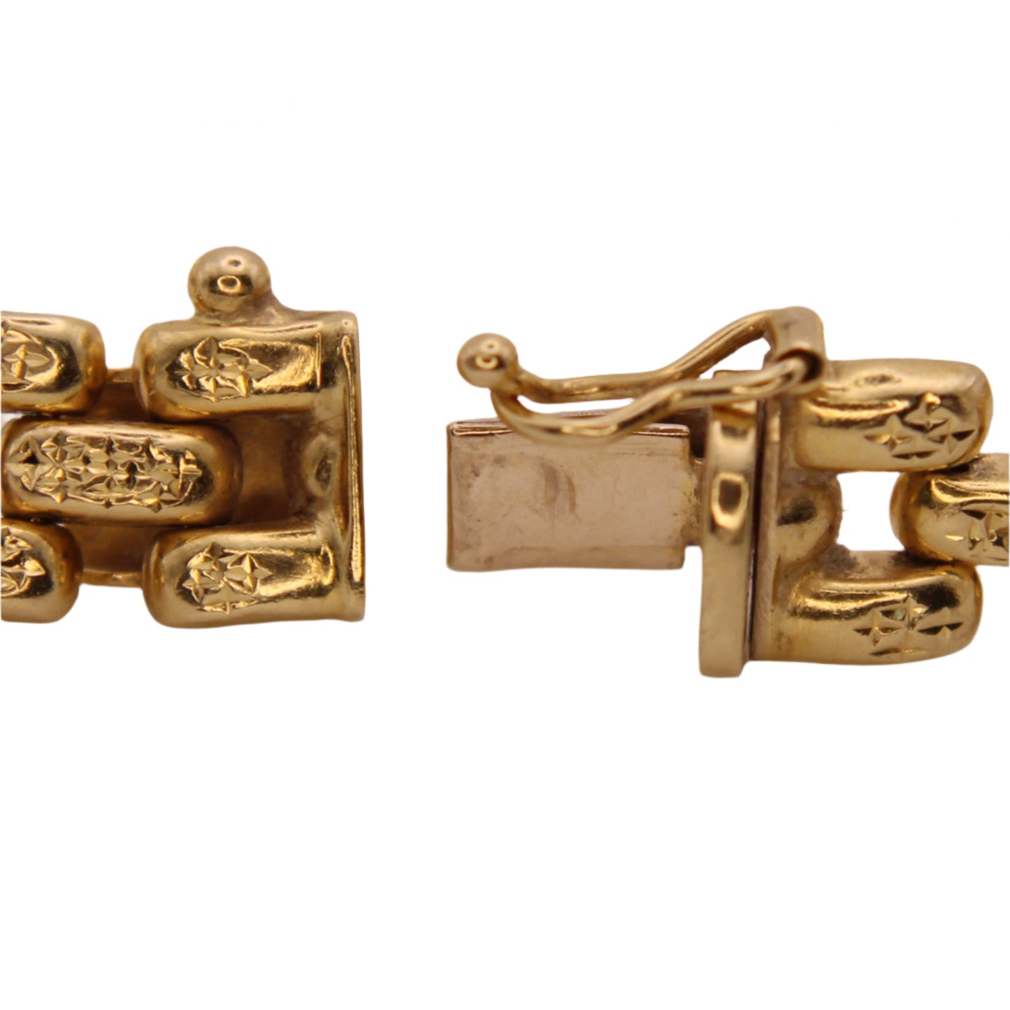 *SOLD* Bailey Banks & Biddle 14kt Yellow Gold Diamond Cut Texture Panther Link Bracelet 7.25"