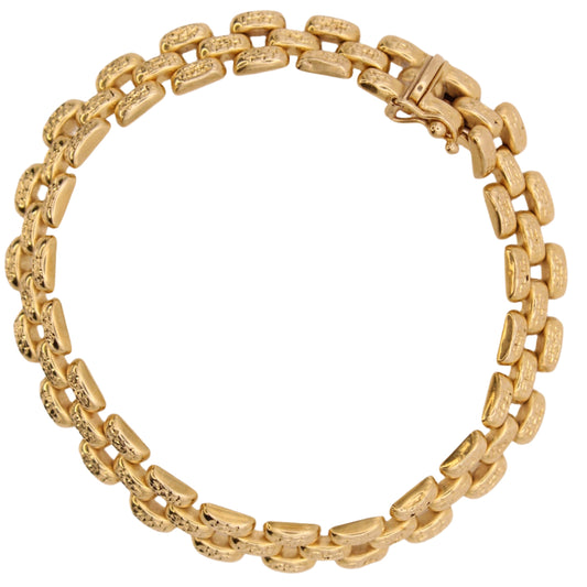 *SOLD* Bailey Banks & Biddle 14kt Yellow Gold Diamond Cut Texture Panther Link Bracelet 7.25"