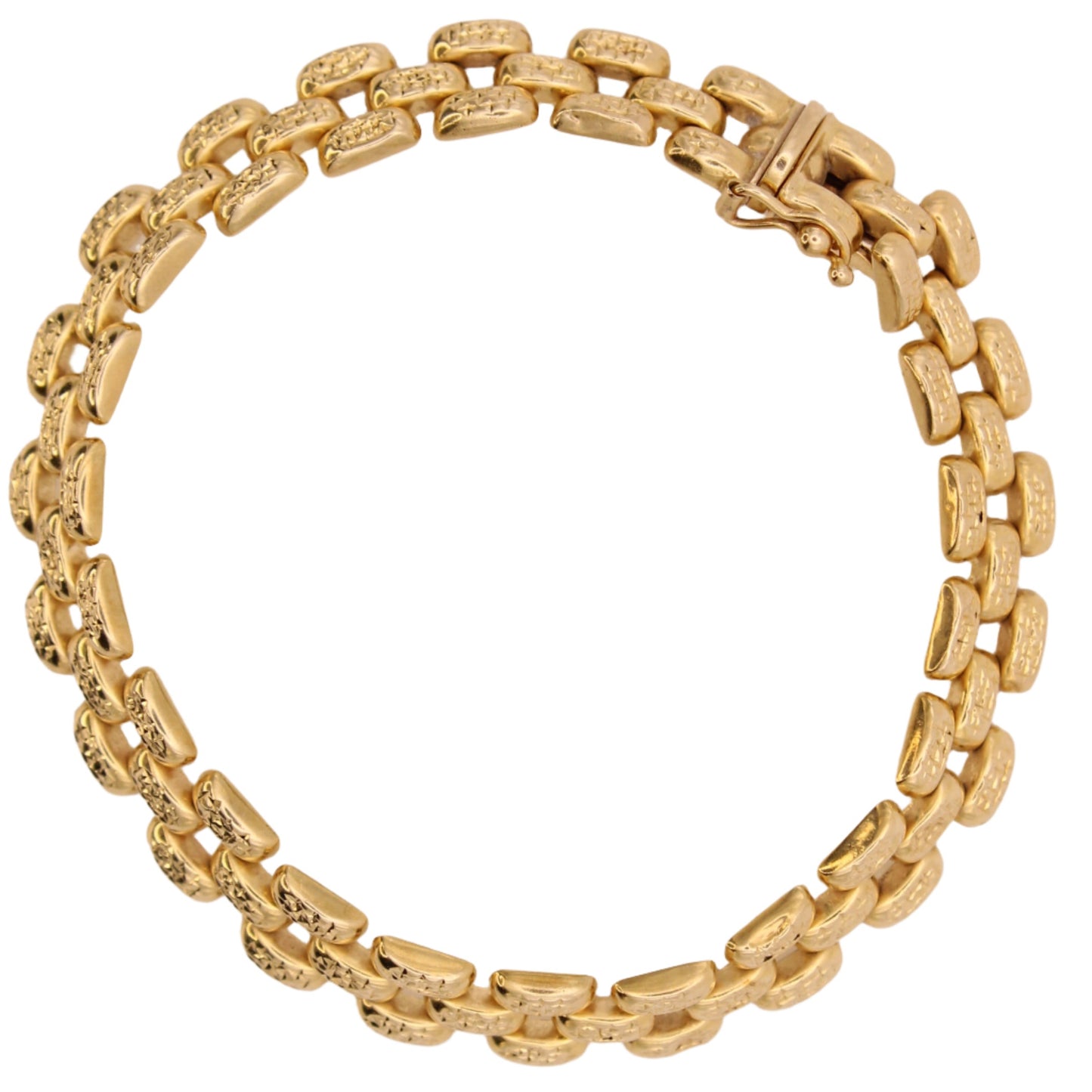 *SOLD* Bailey Banks & Biddle 14kt Yellow Gold Diamond Cut Texture Panther Link Bracelet 7.25"