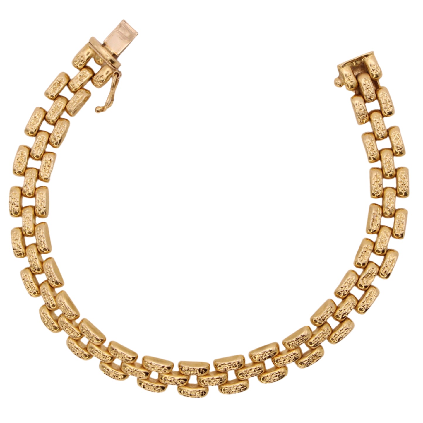 *SOLD* Bailey Banks & Biddle 14kt Yellow Gold Diamond Cut Texture Panther Link Bracelet 7.25"