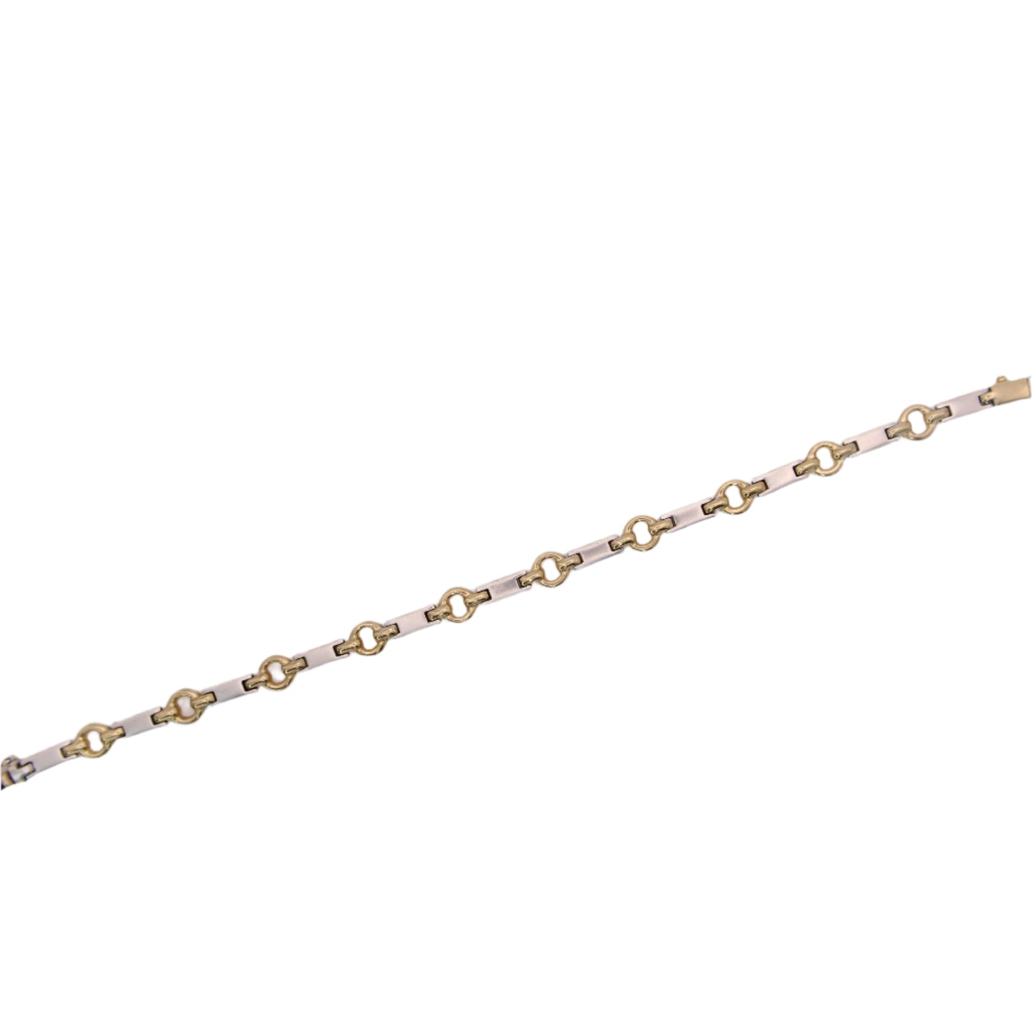 14kt Two Tone Yellow White Gold Open Circle Bar Chain Link Bracelet 7.25"