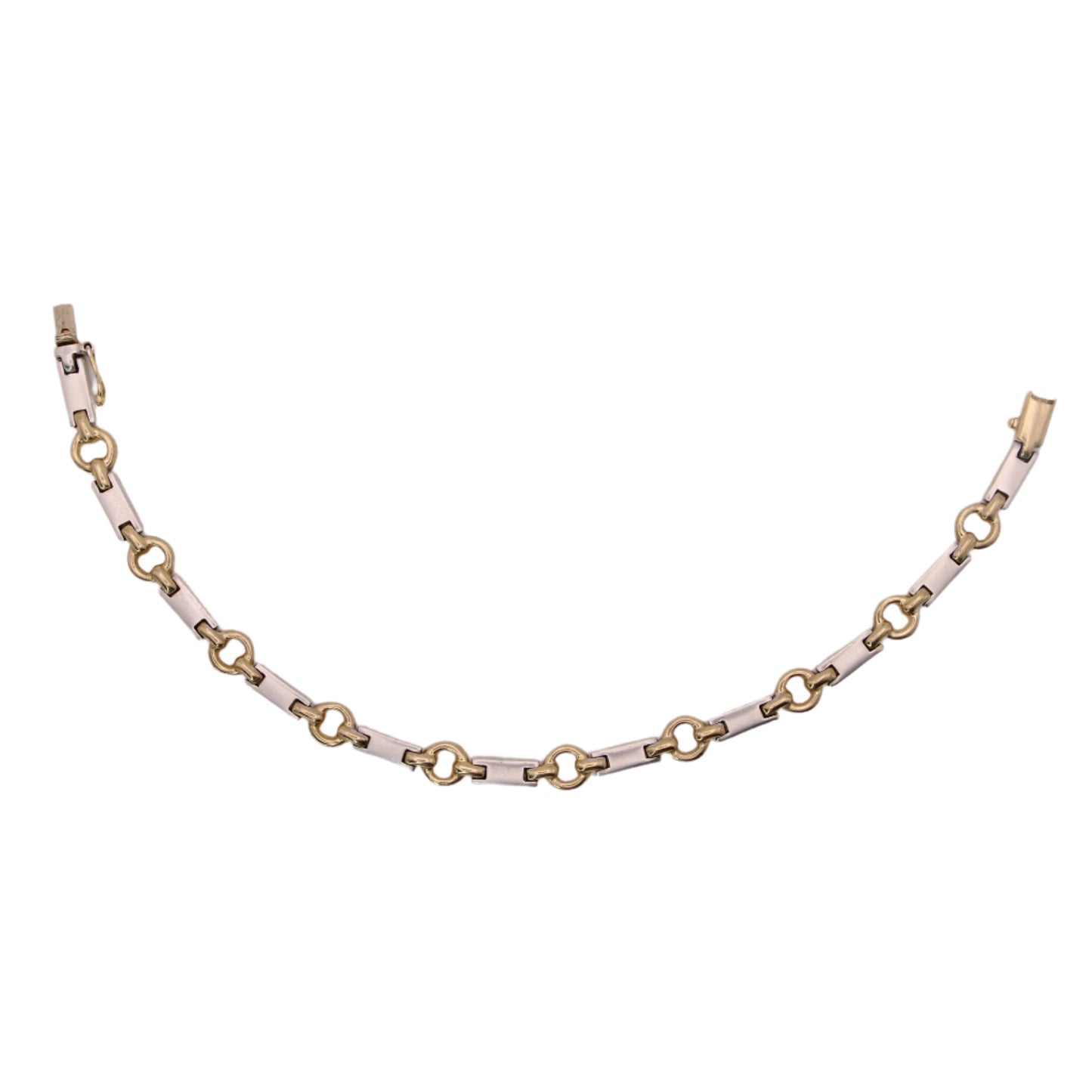 14kt Two Tone Yellow White Gold Open Circle Bar Chain Link Bracelet 7.25"