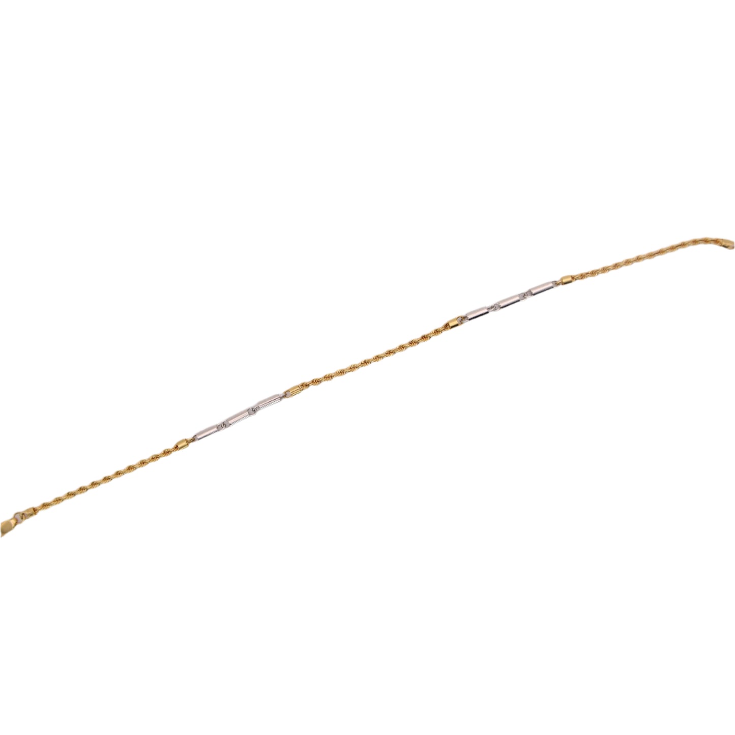 18kt Two Tone Yellow White Gold Rope & Bar Link Chain Bracelet 7.25"