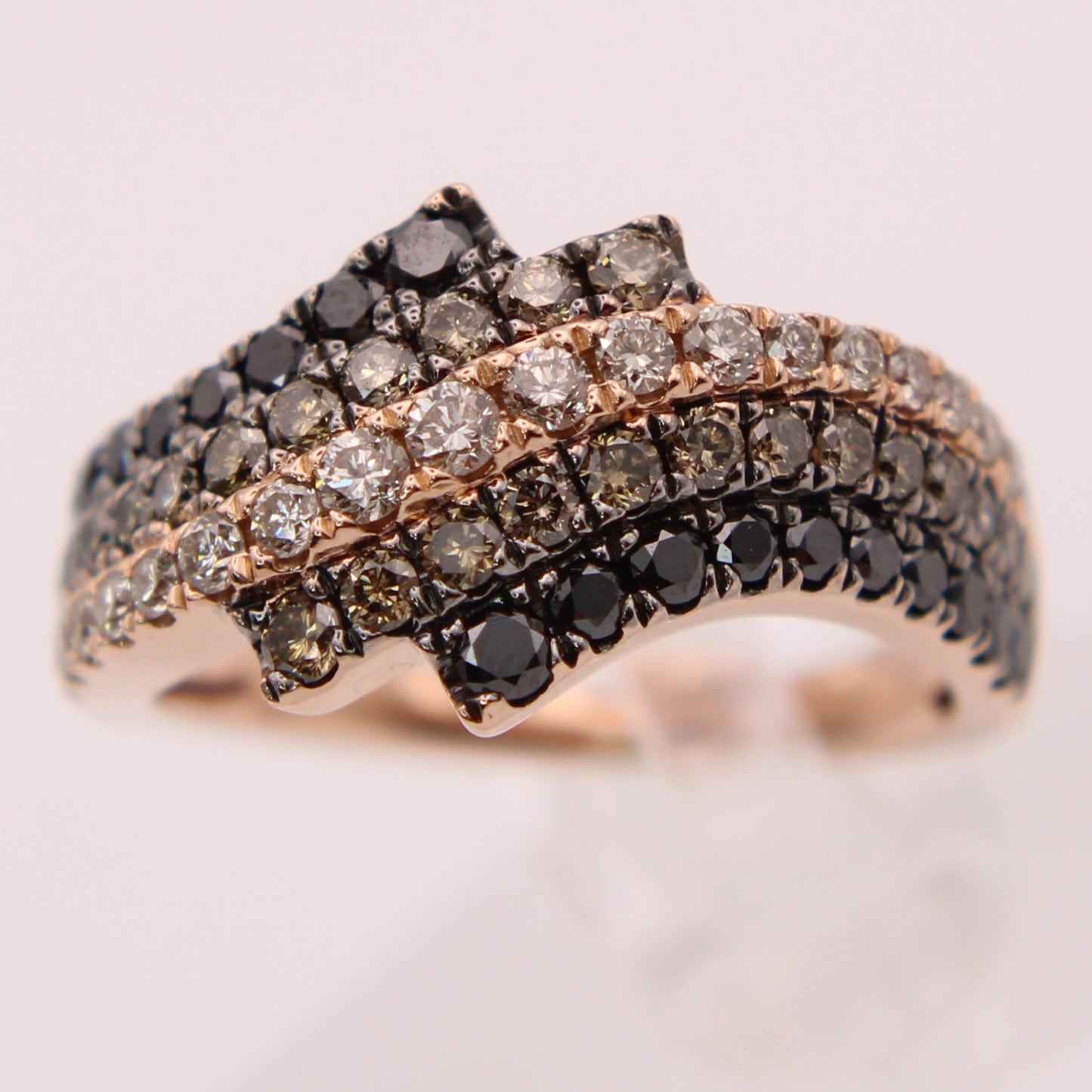 LeVian 14kt Diamond Strawberry Rose Gold Chocolate Nude Blackberry Bypass Ring - 7