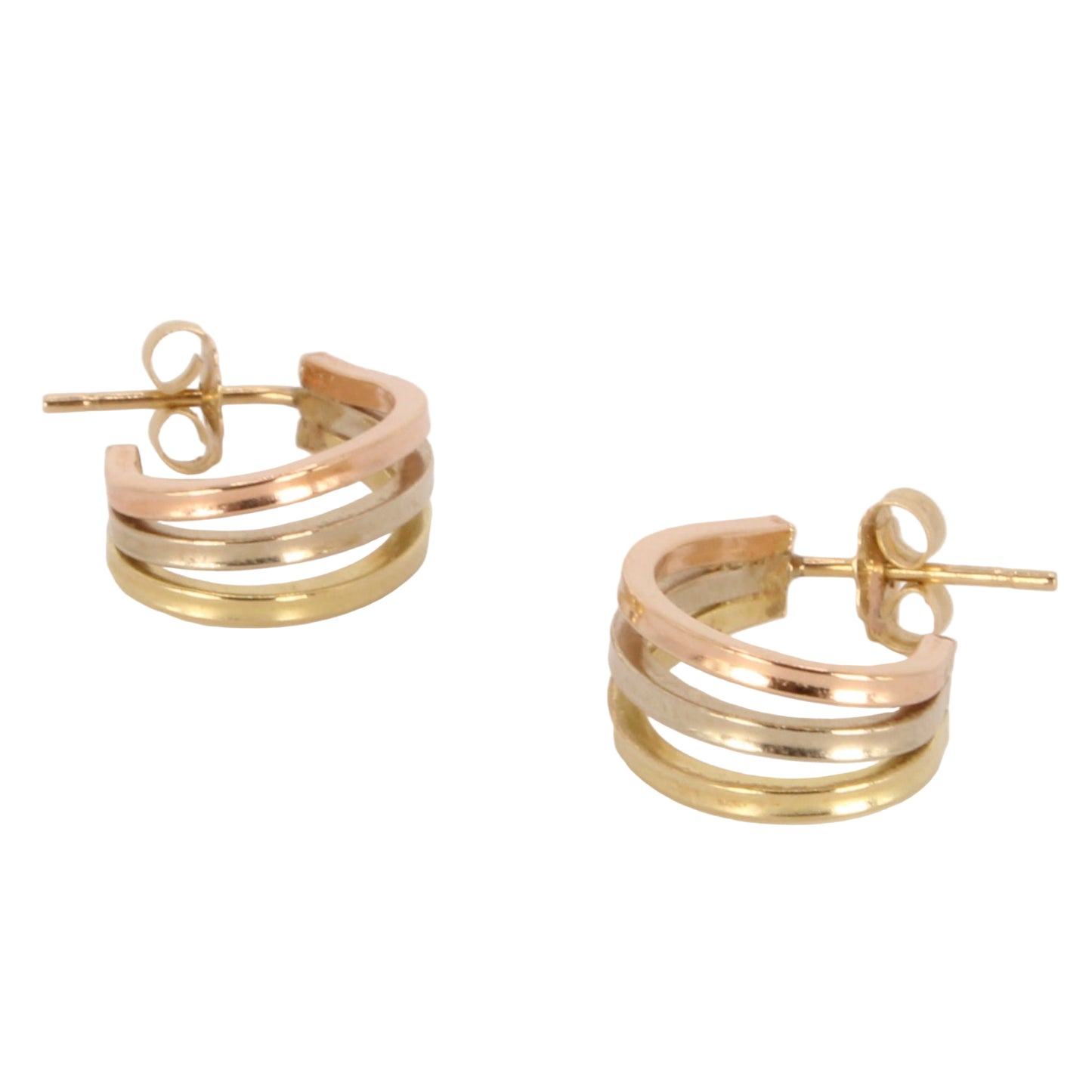 14kt Tricolor Yellow Rose White Gold 0.7" J Hoop Post Earrings