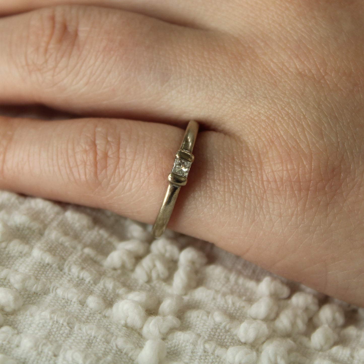 14kt White Gold Diamond Princess Square Pressure Set Stacker Band Ring