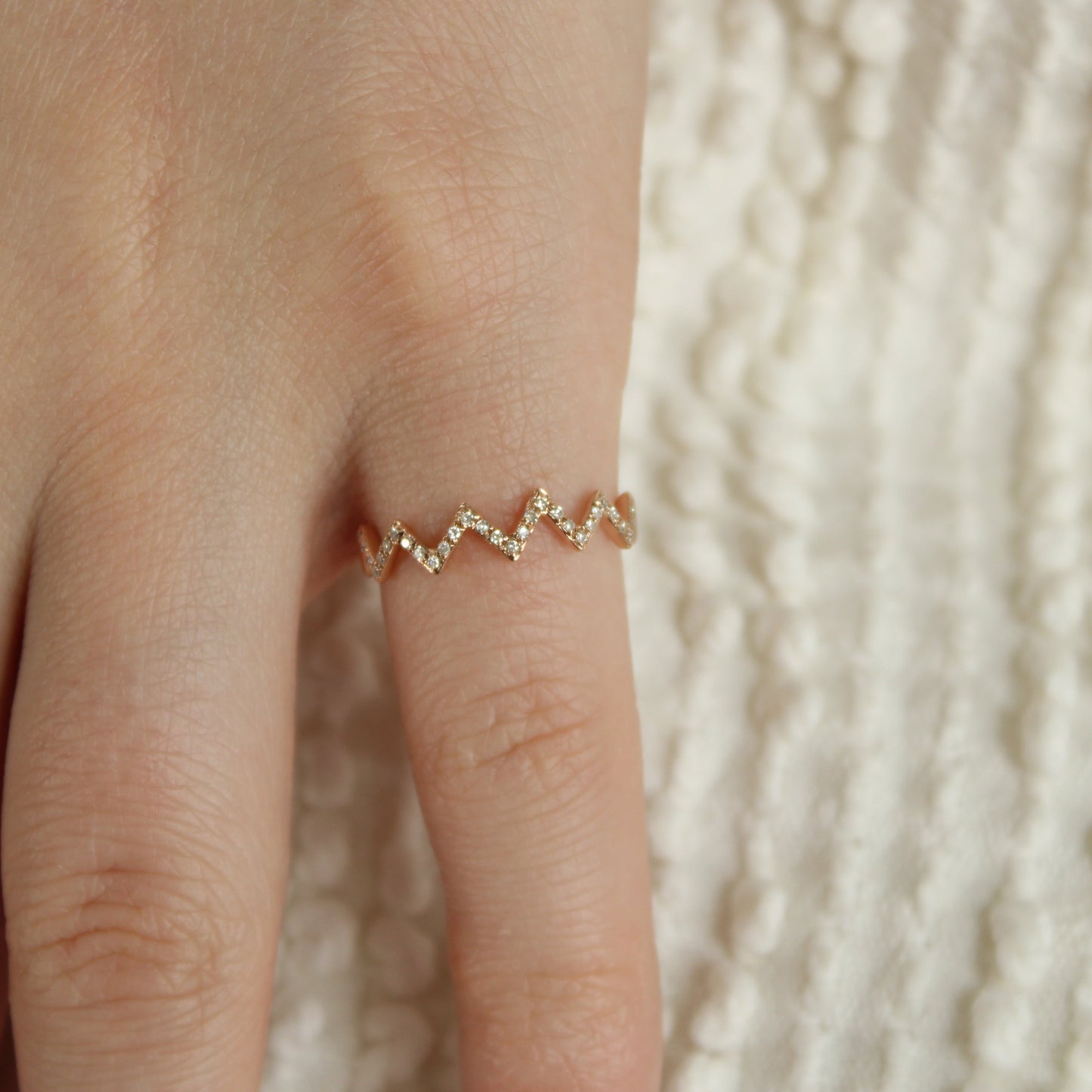 14kt Rose Gold Pave Diamond Half Eternity Zig Zag Dainty Stacker Ring