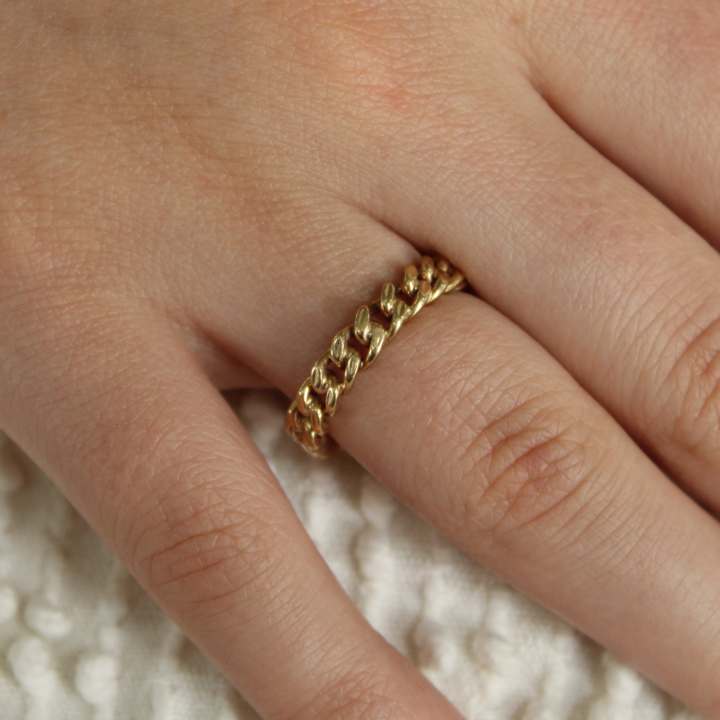 9kt Yellow Gold Chain Miami Cuban Curb Link Eternity Band Ring