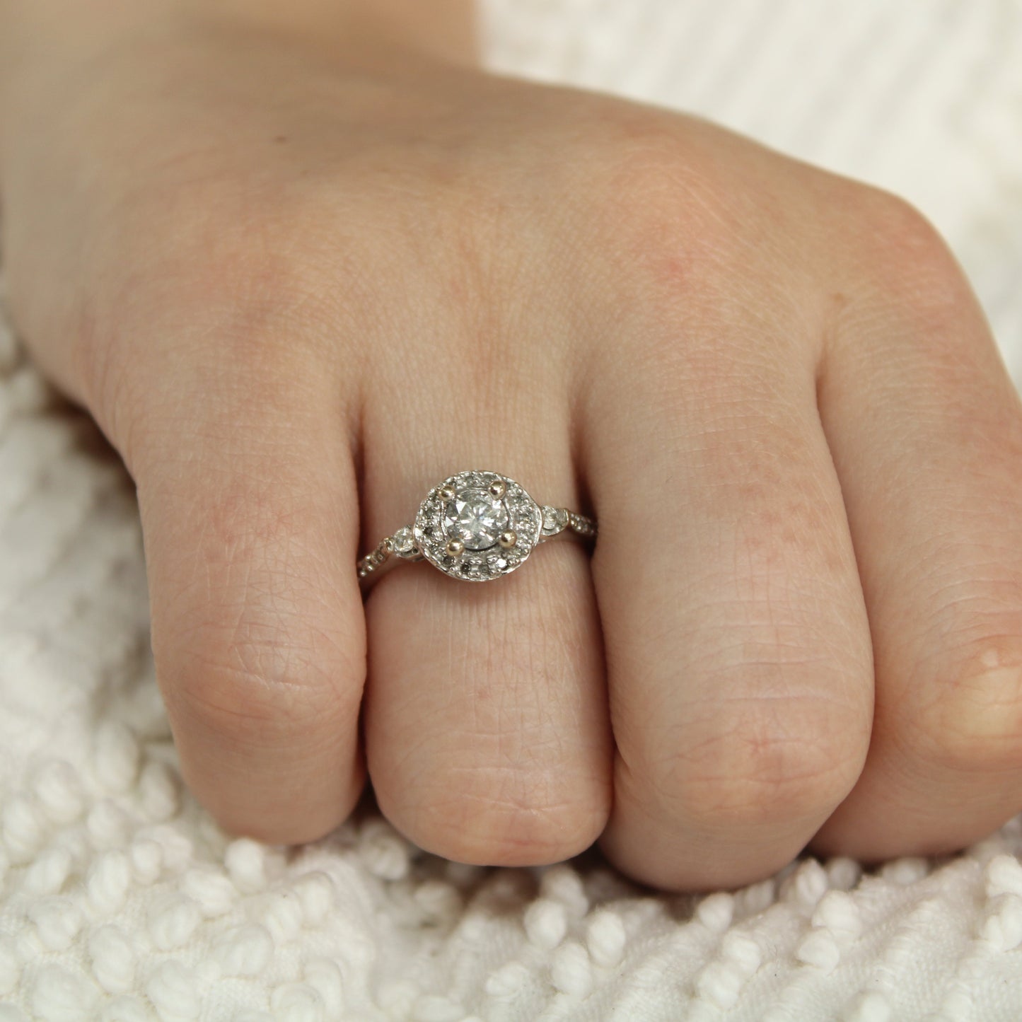 Antique Style 14kt White Gold Diamond Halo Engagement Ring