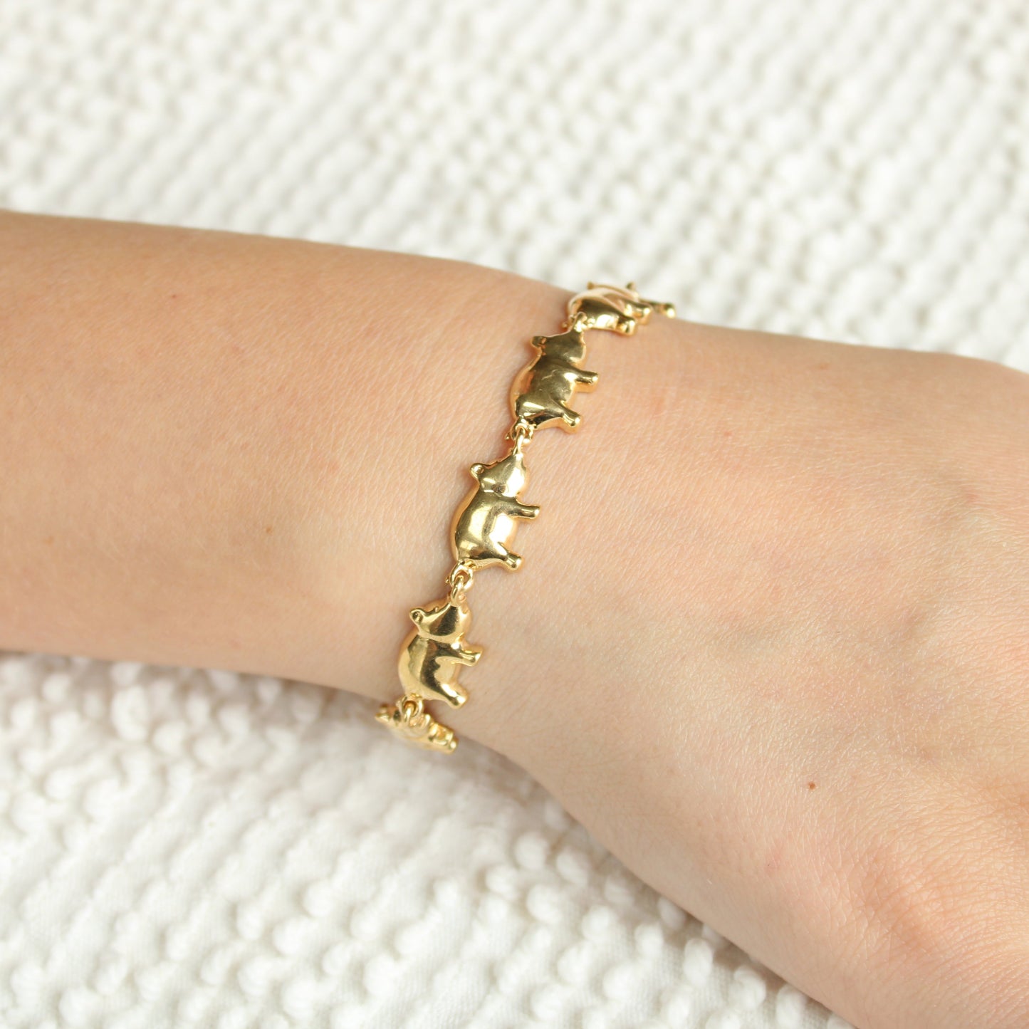 14kt Yellow Gold Little Piggy Charm Chain Link Bracelet