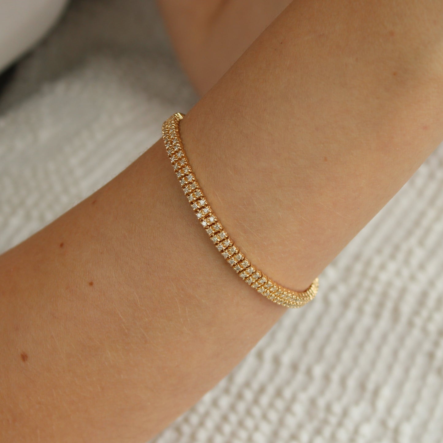 14kt Yellow Gold Diamond 2.5 CT Double Row Tennis Chain Link Bracelet