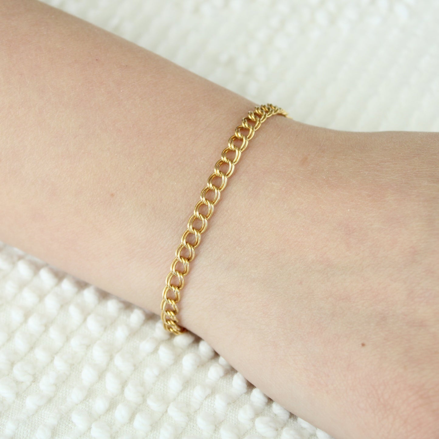 10kt Yellow Gold Italy Double Round Link Chain Charm Bracelet