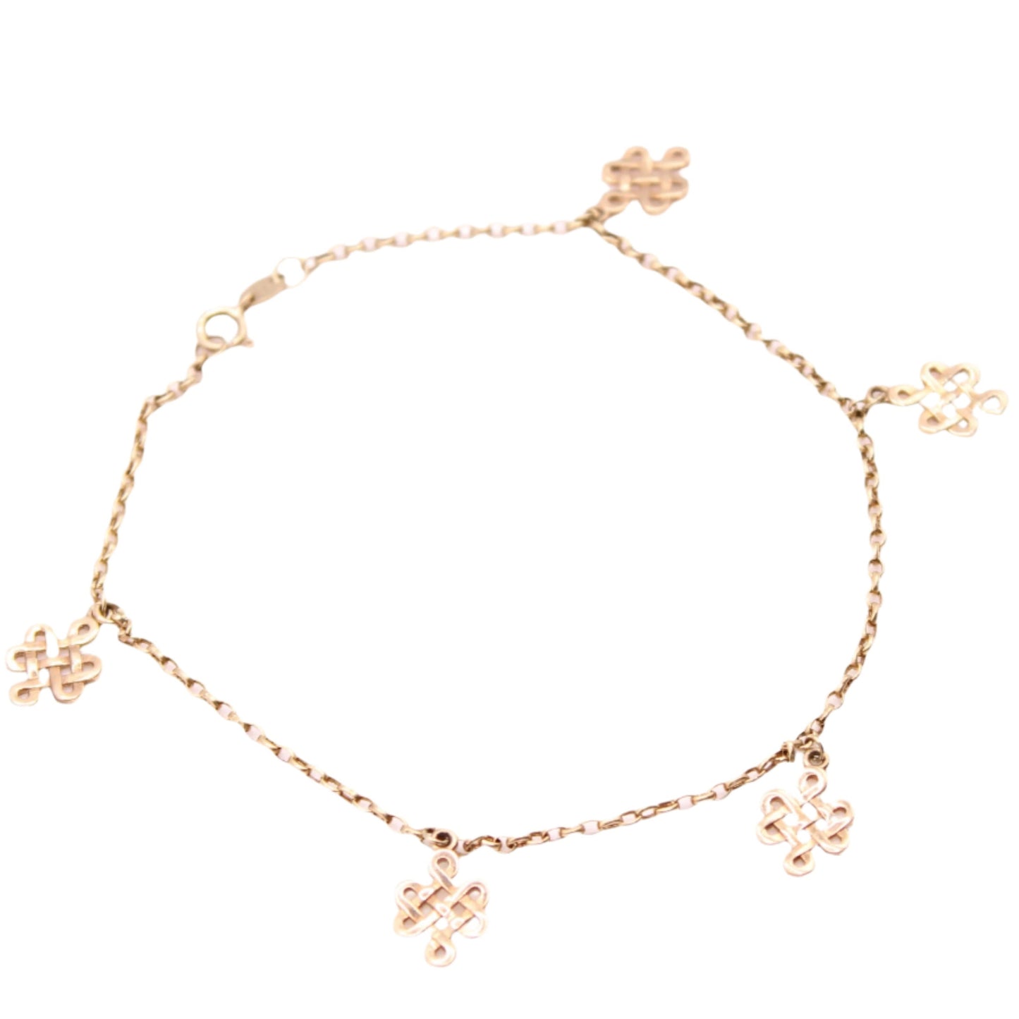 10kt Yellow Gold Buddhist Eternal Eternity Knot Charm Chain Link Bracelet