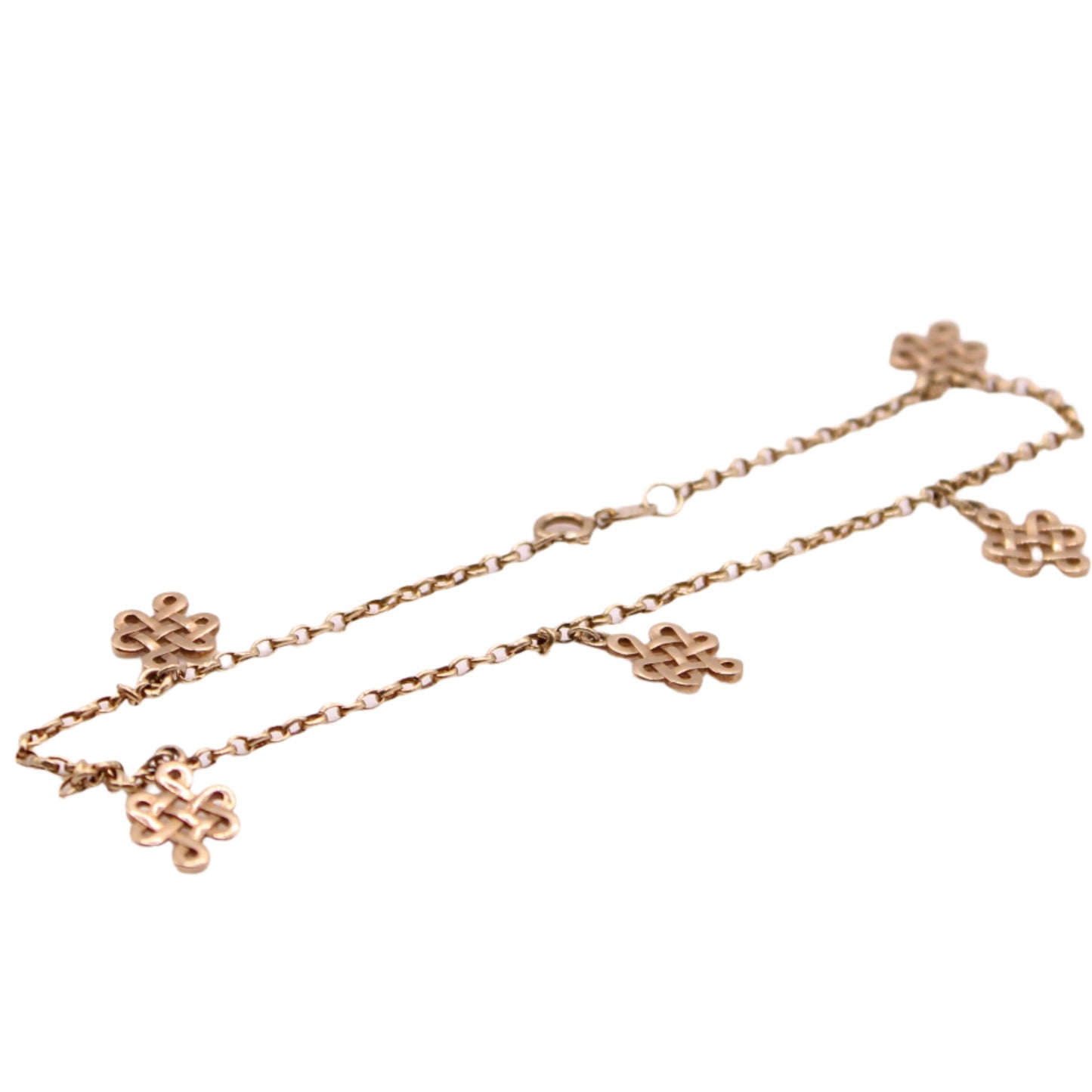 10kt Yellow Gold Buddhist Eternal Eternity Knot Charm Chain Link Bracelet