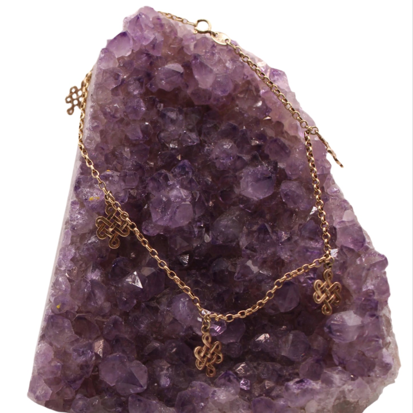 10kt Yellow Gold Buddhist Eternal Eternity Knot Charm Chain Link Bracelet