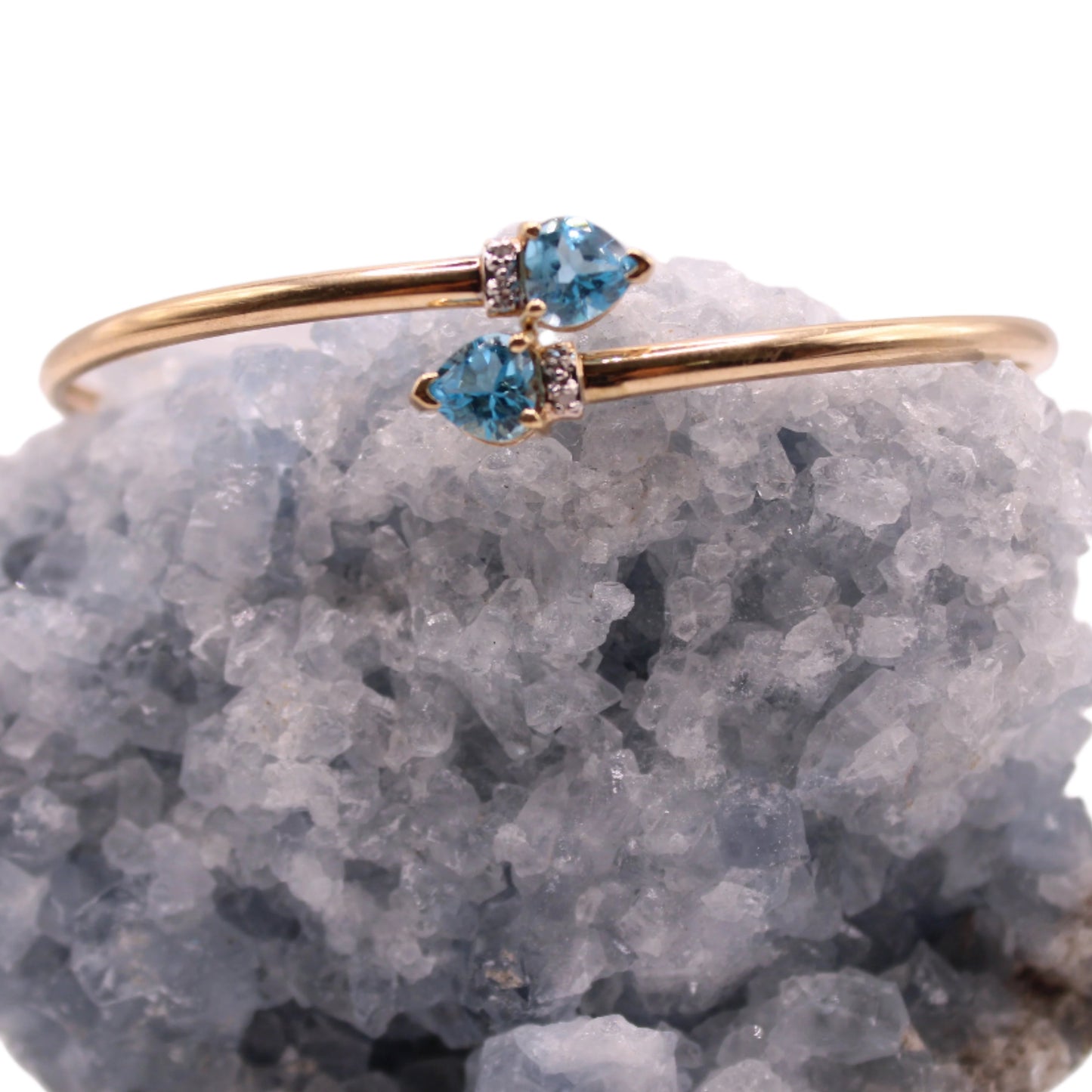 10kt Yellow Gold Blue Topaz Heart Cut Diamond Accent Bypass Bracelet