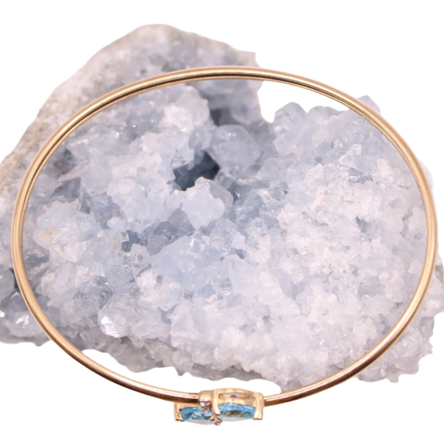 10kt Yellow Gold Blue Topaz Heart Cut Diamond Accent Bypass Bracelet