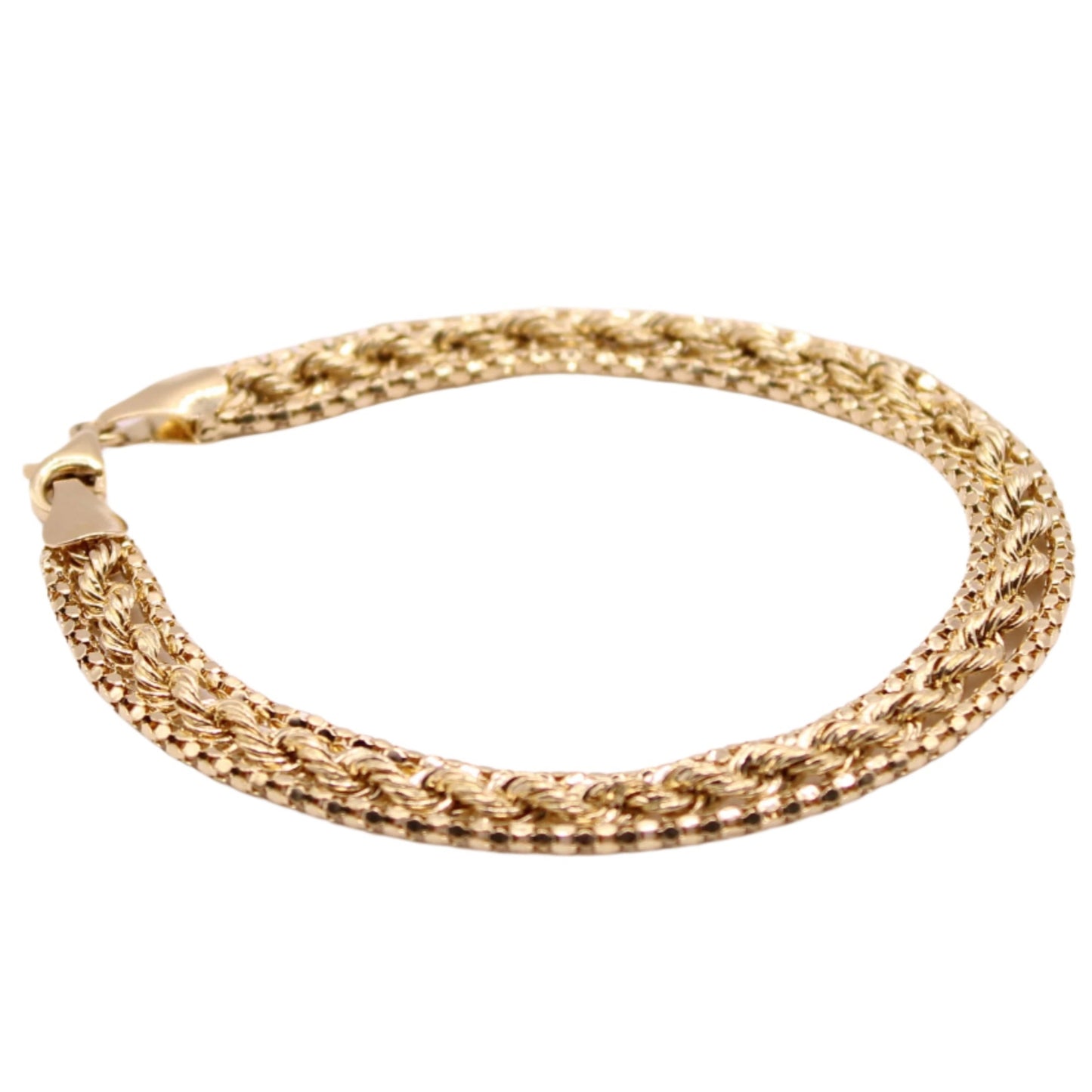 14kt Yellow Gold Rope & Popcorn Link Mixed Chain Bracelet