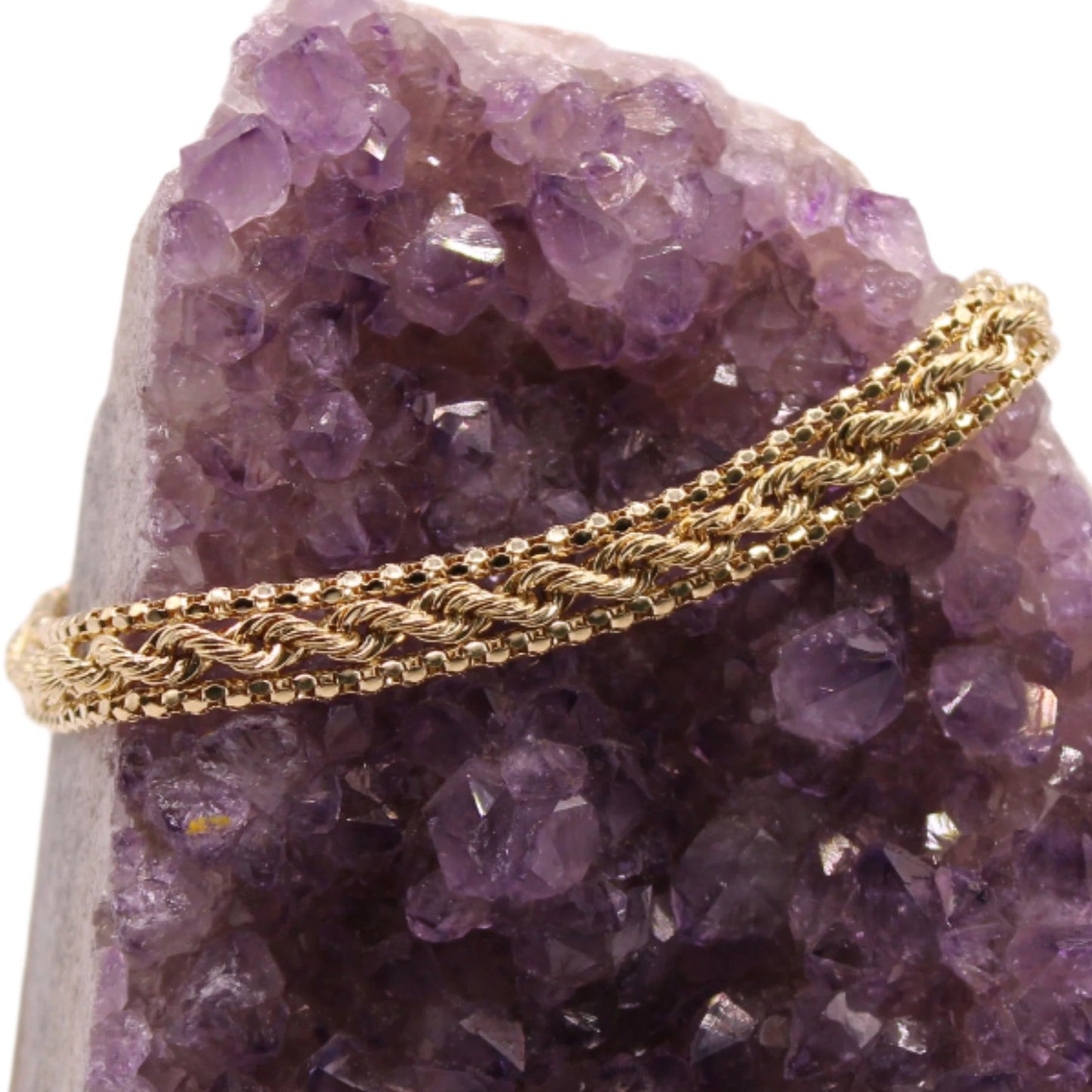 14kt Yellow Gold Rope & Popcorn Link Mixed Chain Bracelet