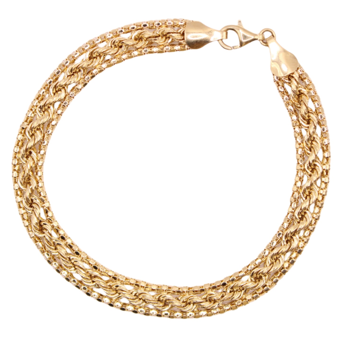 14kt Yellow Gold Rope & Popcorn Link Mixed Chain Bracelet