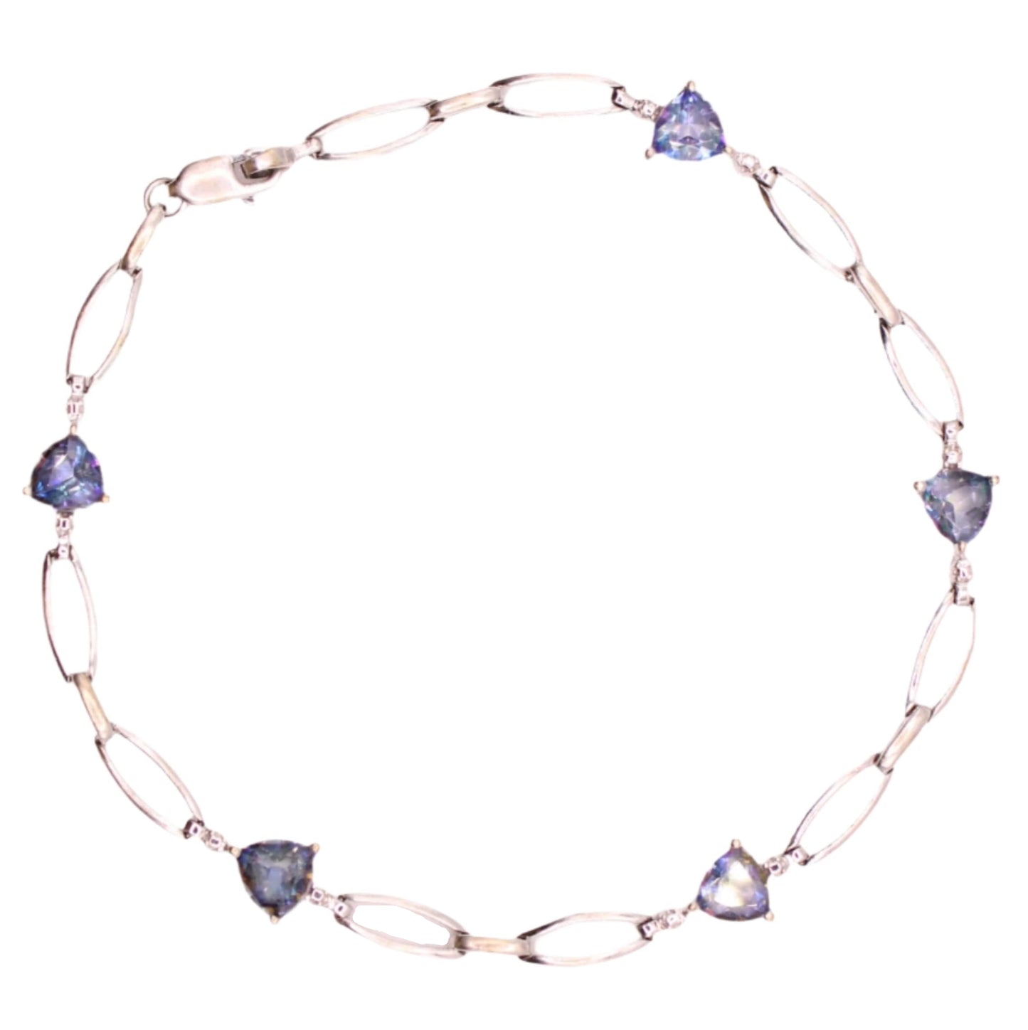 10kt White Gold Mystic Topaz Trillion Open Loop Link Bracelet