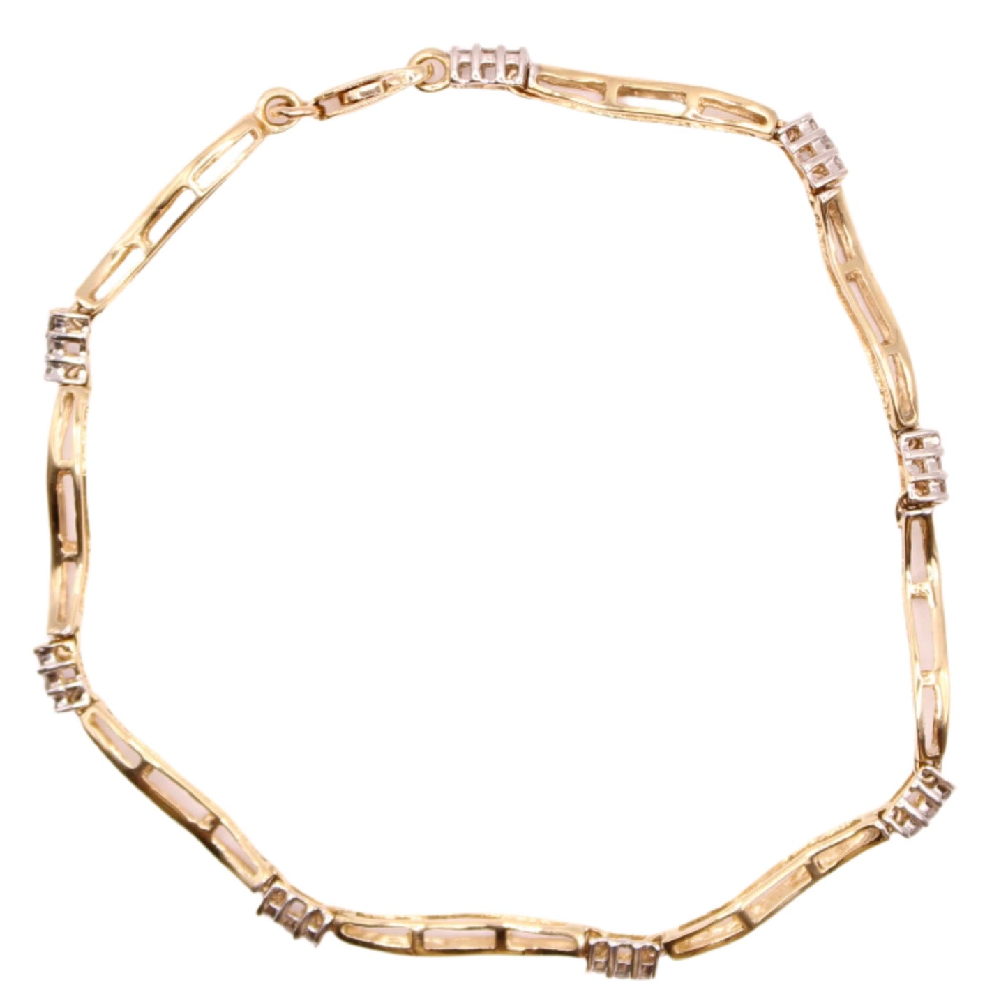 10kt Yellow Gold Diamond 0.35CT Wavy Curve Chain Link Bracelet 6.5"