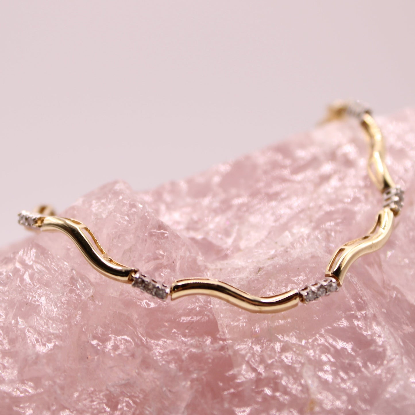 10kt Yellow Gold Diamond 0.35CT Wavy Curve Chain Link Bracelet 6.5"