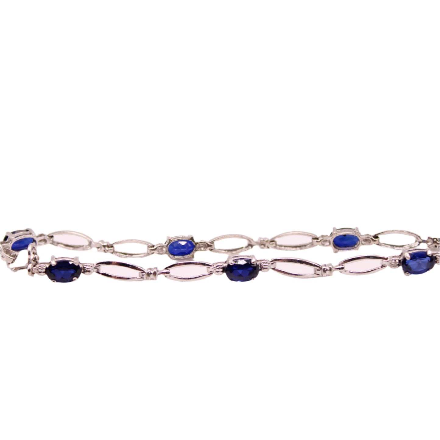 10kt White Gold Lab Sapphire Diamond Accent Open Loop Link Bracelet