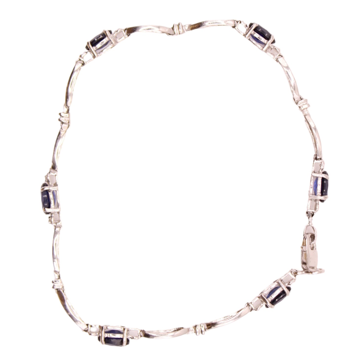 10kt White Gold Lab Sapphire Diamond Accent Open Loop Link Bracelet