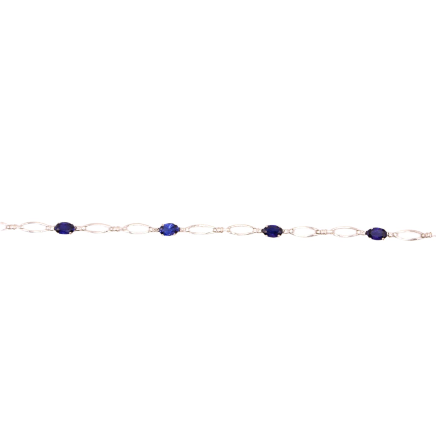 10kt White Gold Lab Sapphire Diamond Accent Open Loop Link Bracelet