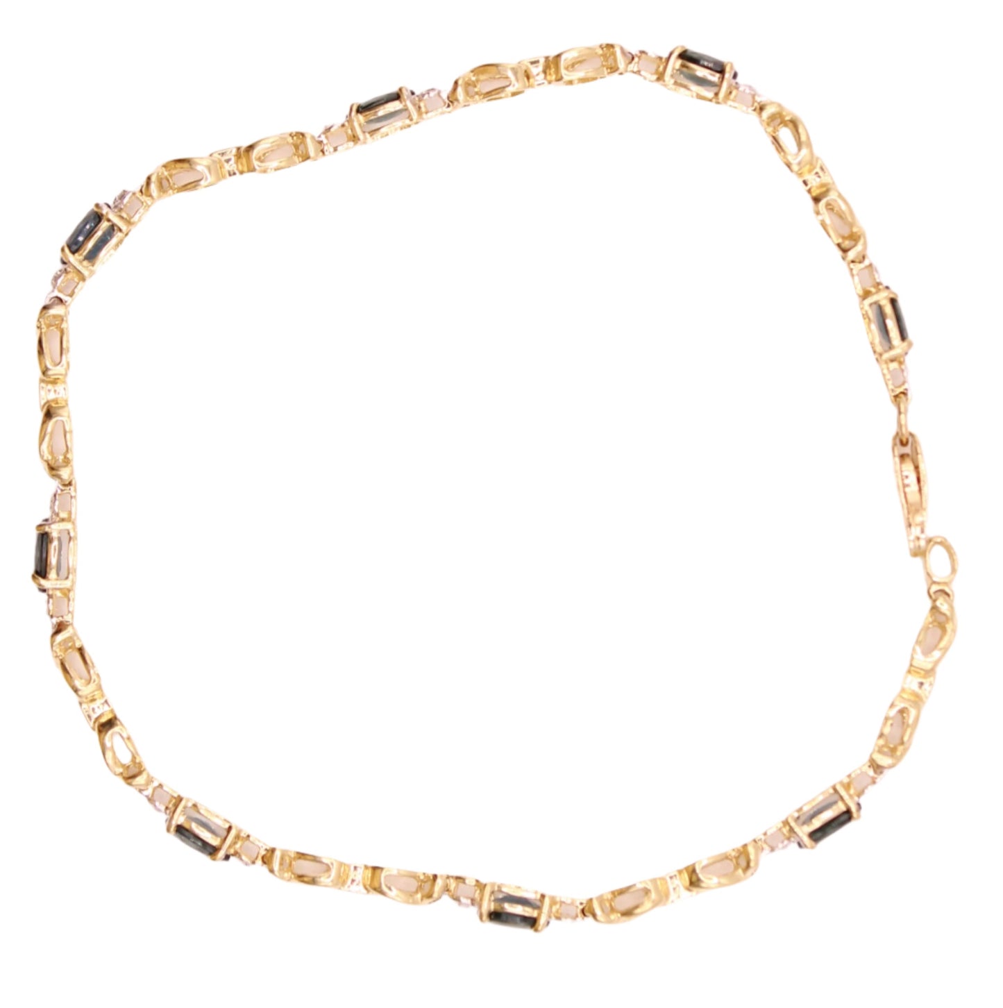 10kt Yellow Gold Natural Blue Sapphire Diamond Illusion Chain Bracelet 7"