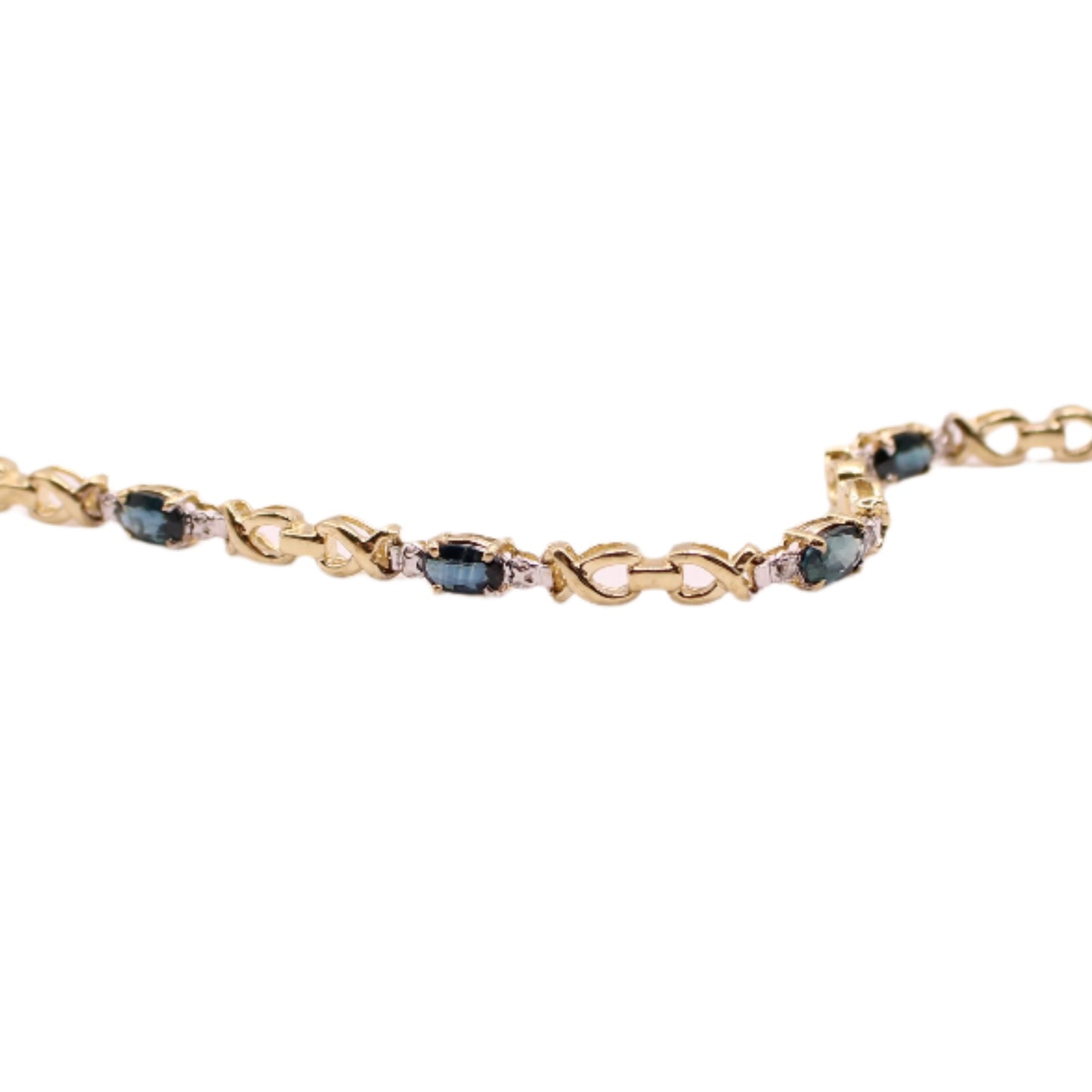 10kt Yellow Gold Natural Blue Sapphire Diamond Illusion Chain Bracelet 7"